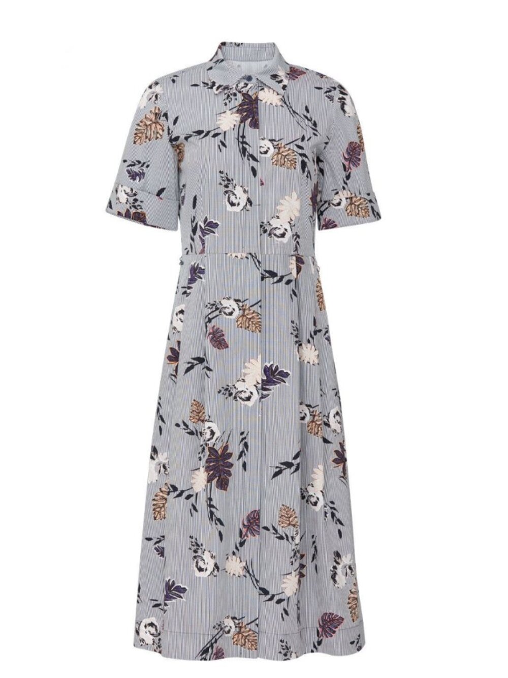 Lafayette 148 New York Eleni Dress Gray Floral Button-Front Midi Dress XXL